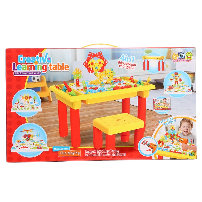 Конструктор винтовой &laquo;Обучающая мозаика&raquo;, 4 в 1, стол+стул, с электрическим шуруповёртом