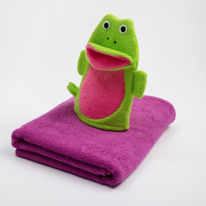 Набор для купания &laquo;Лягушонок&raquo;: полотенце 70х130 см с мочалкой