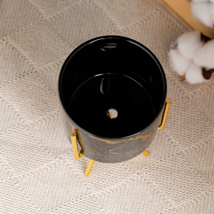 Горшок на подставке "Цилиндр" мрамор, на золотой подставке, 15х8х8см