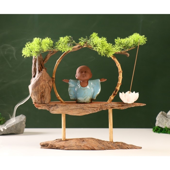 Сувенир дерево, фарфор Сувенир дерево, фарфор "Маленький Будда в голубом" с подставкой для благовонии 35х35х9,5 см