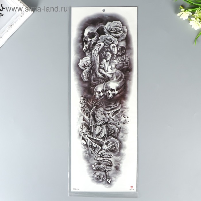Татуировка на тело чёрная "Ангелы и демоны" 48х17 см