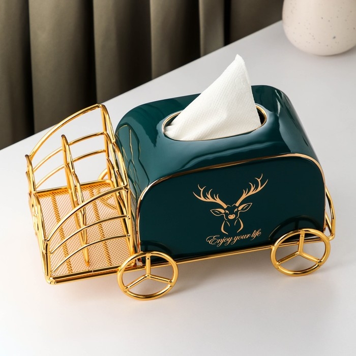 Салфетница керамическая на подставке &laquo;Золотой олень&raquo;, 30&times;13&times;14 см, цвет изумрудный