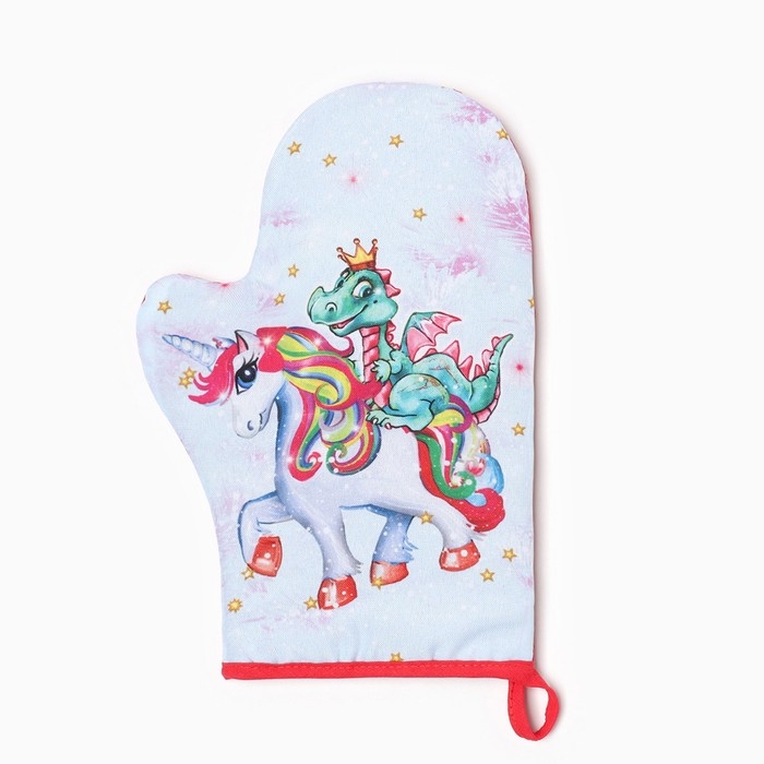 Новый год. Набор кухонный "Дракон и единорожка": варежка 20х28 см, прихватка 17х17 см, 35% хл, 65% пэ, вати