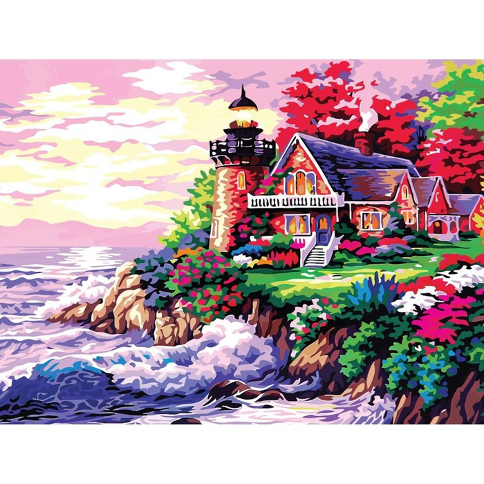 Алмазная мозаика с полным заполнением на подрамнике &laquo;Домик у моря&raquo;, 30 x 40 см