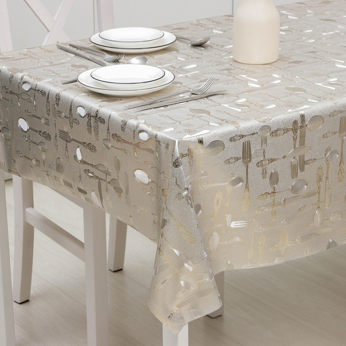 Клеёнка на стол &laquo;Ложка, вилка&raquo;, на тканевой основе, рулон 20 метров, ширина 137 см, цвет золотой