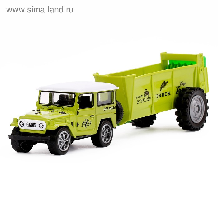 Машина металлическая «Джип», с прицепом, инерционная, МИКС Машина металлическая «Джип», с прицепом, инерционная, МИКС