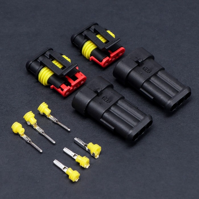 Разъем автомобильный, герметичный штекер-гнездо DJ7031-1.5-11/21 3 контакта, набор 2 шт Разъем автомобильный, герметичный штекер-гнездо DJ7031-1.5-11/21 3 контакта, набор 2 шт