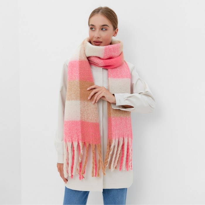 Шарф зимний объемный с кистями MINAKU клетка 210*38+18 см Шарф зимний объемный с кистями MINAKU клетка 210*38+18 см