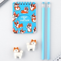 Подарочный набор &laquo;Спешу за счастьем&raquo;, карандаши 2 шт, ластики 2 шт, блокнот