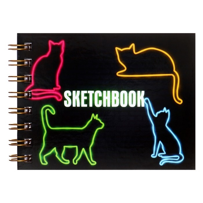 Скетчбук А6, 80 листов на гребне по короткой стороне "Котэ", твёрдая обложка, блок 100 г/м&sup2;