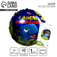 Воздушный шар фольгированный 18" &laquo;С днём рождения&raquo;, динозавр, круг, с подложкой