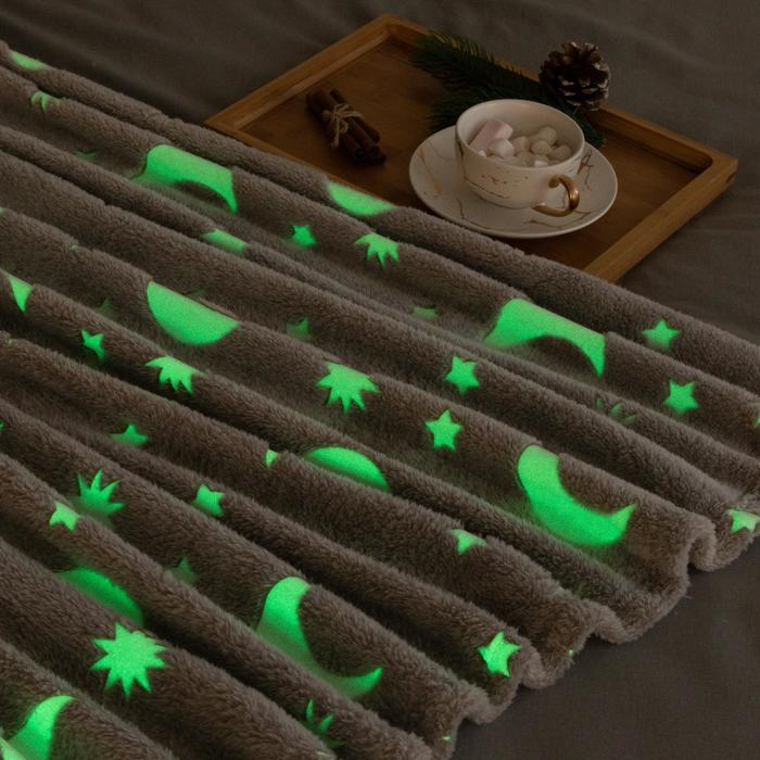 Плед светящийся в темноте Этель &laquo;Луна&raquo; 200*220 см,100% п/э, корал-флис