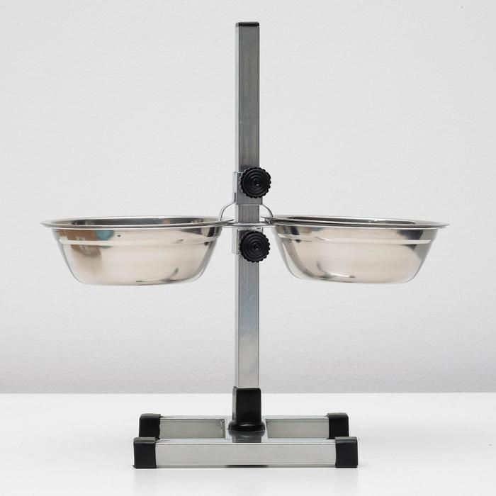 Подставка с мисками, 2 х 1 л, высота 40 см, разборная с верхним фиксатором, хром Подставка с мисками, 2 х 1 л, высота 40 см, разборная с верхним фиксатором, хром