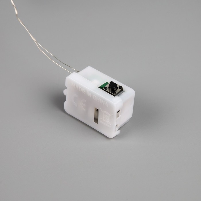 Гирлянда &laquo;Нить&raquo; 2м роса с насадками &laquo;Сердечки&raquo;, IP20, 2 м, нить серебристая, 20 LED, 4.6 В, батарейки AG13x3 (в комплекте), 3 режима, свечение тёплое белое