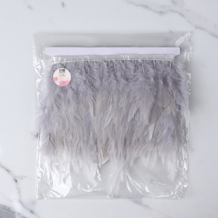 Тесьма с перьями петуха, 10-15 см, 5 &plusmn; 0,5 м, цвет светло-серый