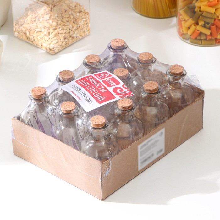 Набор стеклянных баночек для сыпучих продуктов с пробковой крышкой Доляна &laquo;Парфе&raquo;, 125 мл, 5,8&times;10,4 см, 12 шт