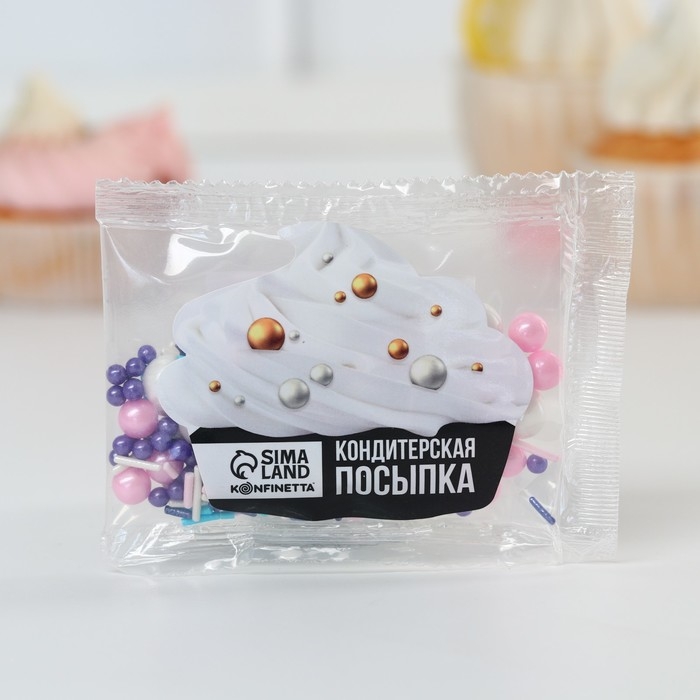Посыпка кондитерская фигурная: розовая, голубая, фиолетовая, 25 г.
