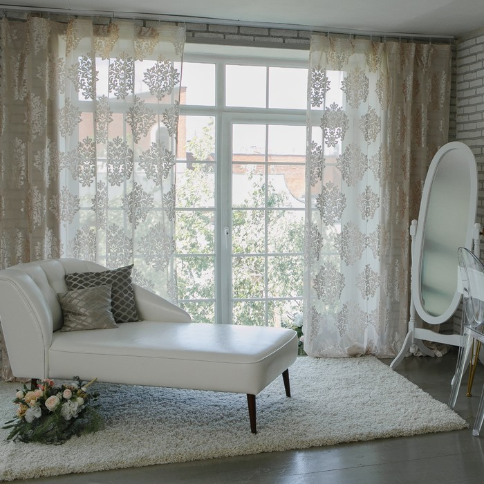 Штора тюлевая сетка с бархатом Этель &laquo;Ренессанс&raquo;, 170 &times; 265 см, цвет белое золото, п/э 100 %