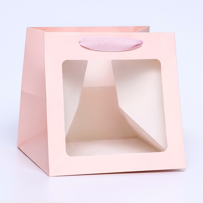 Пакет подарочный, крафт, с окном, &laquo;Розовый&raquo;, 20 х 20 х 20 см