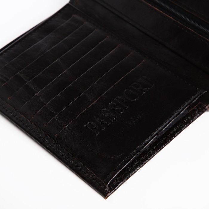 Портмоне мужское на кнопке, 3 в 1, для автодокументов, для паспорта, для купюр, цвет чёрный