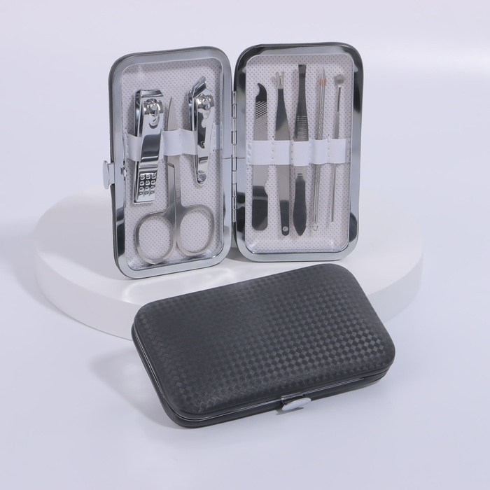 Набор маникюрный &laquo;Фактура&raquo;, 8 предметов, в футляре, цвет чёрный