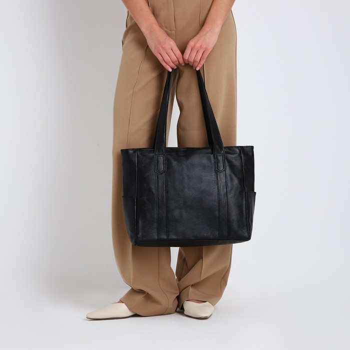 Сумка-шопер женская на молнии, цвет чёрный