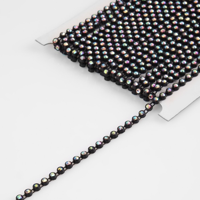 Стразы на нитях, с голографией, 4 мм, 9 &plusmn; 1 м, цвет чёрный