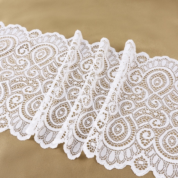 Кружевная эластичная ткань, 180 мм &times; 2,7 &plusmn; 0,5 м, цвет кипенно-белый