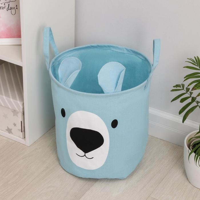 Корзина бельевая текстильная &laquo;Мишутка&raquo;, 36&times;35 см, цвет голубой