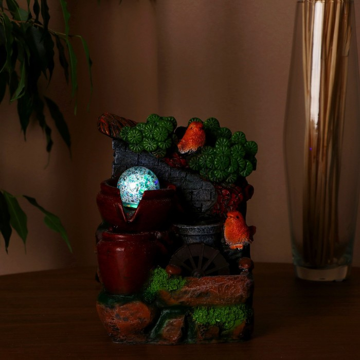 Фонтан "Птички в долине прохлады" каменная стена, 15х15х20 см (с подсветкой)