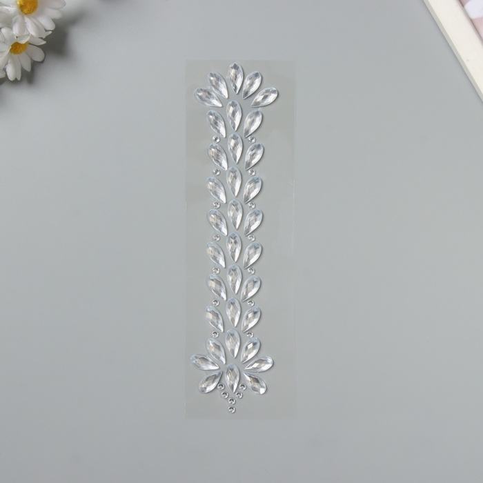 Наклейка пластик стразы "Фонтан" зеркальное серебро 25х8,5 см