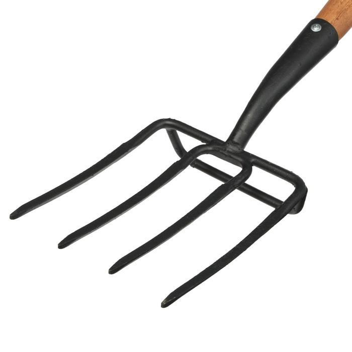 Вилы садово-огородные, 4-рогие, с упором, деревянный черенок, &laquo;Премиум&raquo;, Greengo