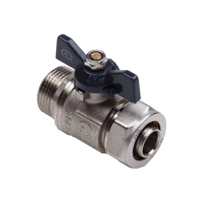 Кран шаровой AQUALINK, PN 10, 1/2 Кран шаровой AQUALINK, PN 10, 1/2" х 16 мм, наружная резьба/цанга, бабочка, никелированный