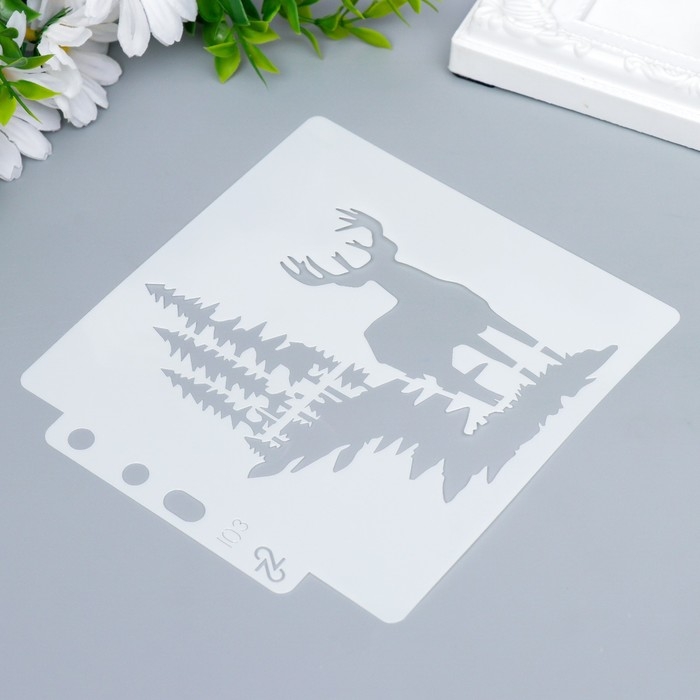 Трафарет пластик Трафарет пластик "Олень в сосновом лесу" 13х14 см