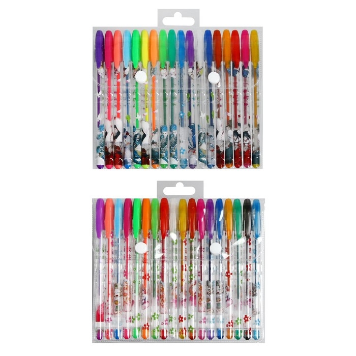 Набор гелевых ручек, 18 цветов, металлик, корпус с рисунком, в блистере на кнопке Набор гелевых ручек, 18 цветов, металлик, корпус с рисунком, в блистере на кнопке