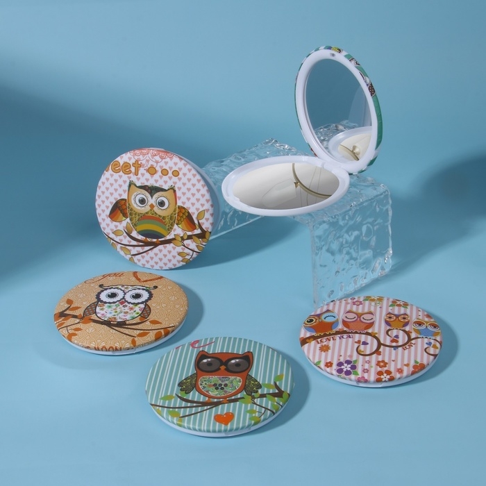 Зеркало складное &laquo;Совы&raquo;, d = 7,5 см, рисунок МИКС