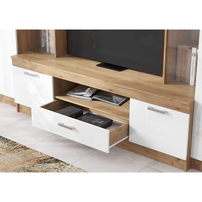 Гостиная Атлантида 6, 3000х594х2216, Дуб крафт/Белый глянец