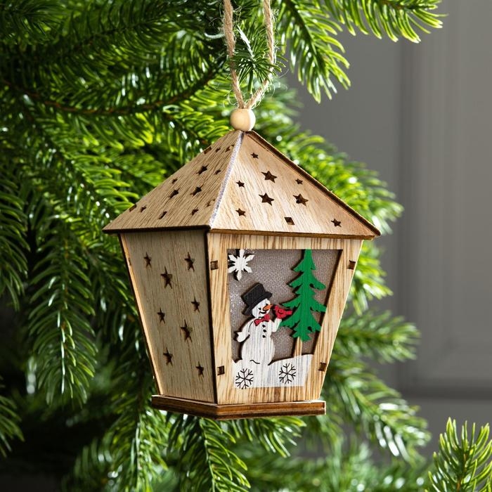 Ёлочная игрушка &laquo;Фонарь со снеговиком&raquo;, от батареек, свечение тёплое белое