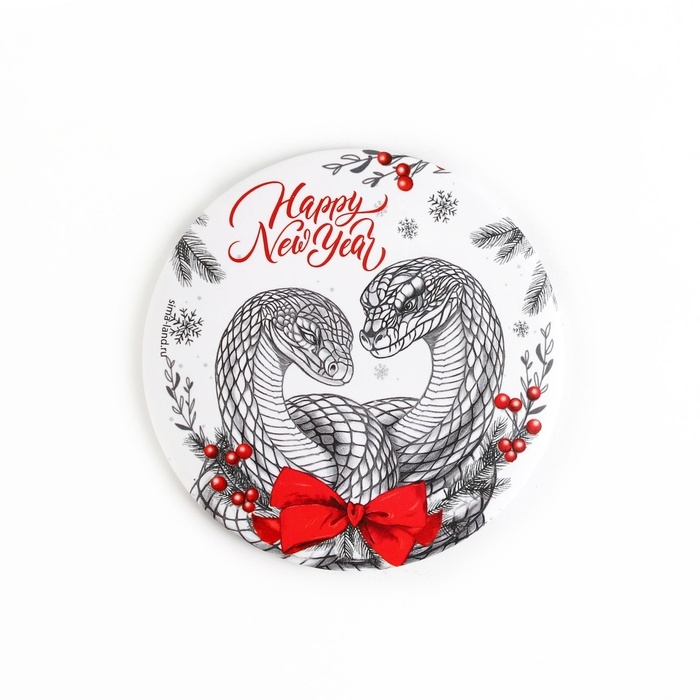 Зеркало карманное новогоднее &laquo;Новый год: Happy New Year&raquo;, диам.7 см