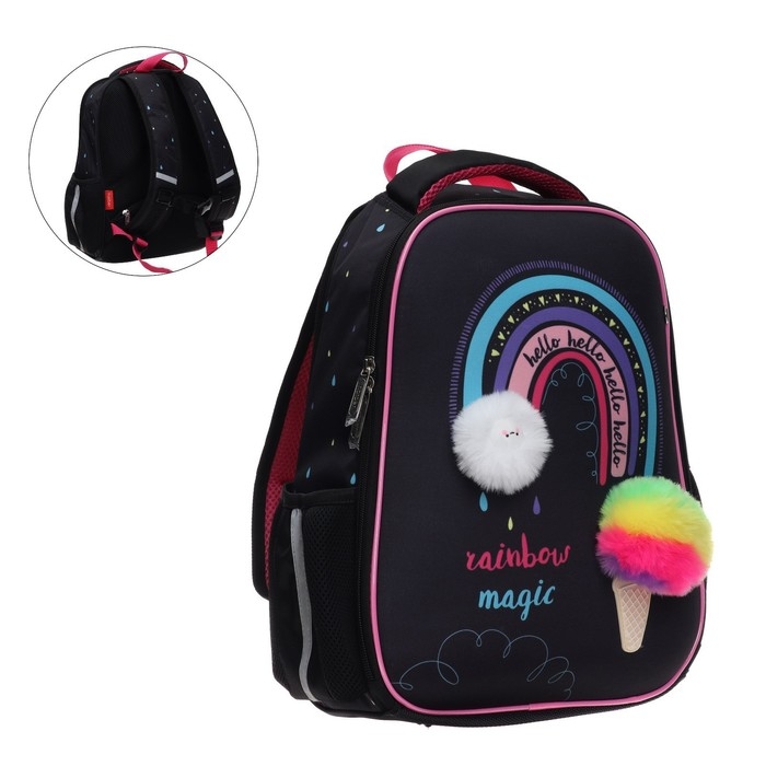 Рюкзак каркасный 38 х 29 х 12,5 см, Hatber Ergonomic light Рюкзак каркасный 38 х 29 х 12,5 см, Hatber Ergonomic light "Радужное мороженое", синий NRk_71028