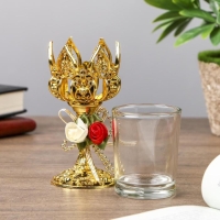 Подсвечник пластик, стекло на 1 свечу "Розочки" бокал на ножке золото 13х6х6 см Подсвечник пластик, стекло на 1 свечу "Розочки" бокал на ножке золото 13х6х6 см