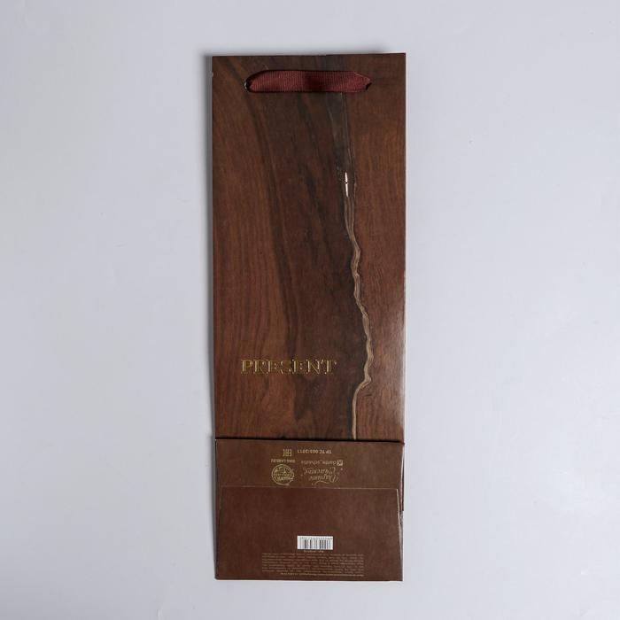 Пакет подарочный ламинированный под бутылку, упаковка, &laquo;Wood present&raquo;, 13 x 36 x 10 см