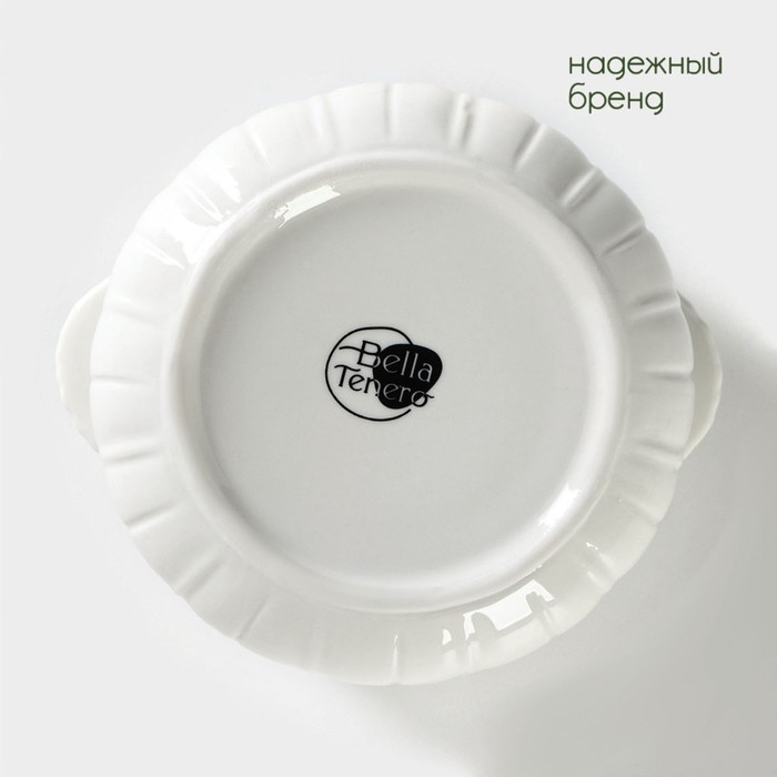 Сахарница фарфоровая с ложкой на бамбуковой подставке BellaTenero &laquo;Тюльпан&raquo;, 350 мл, цвет белый