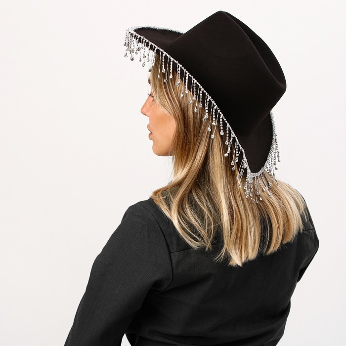 Шляпа со стразами, р. 56 см, цвет чёрный Шляпа со стразами, р. 56 см, цвет чёрный