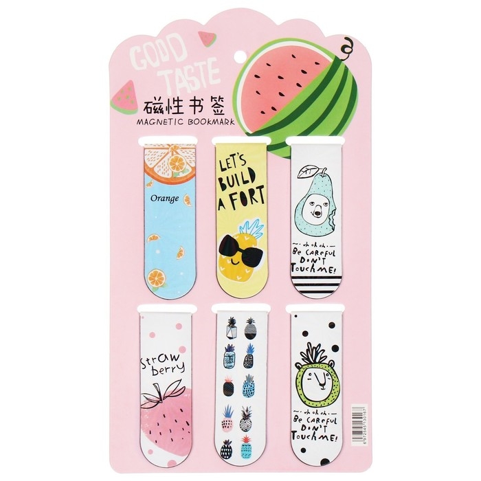 Набор магнитных закладок для книг Calligrata 6 штук, Набор магнитных закладок для книг Calligrata 6 штук, "Фрукты/Ягоды", МИКС