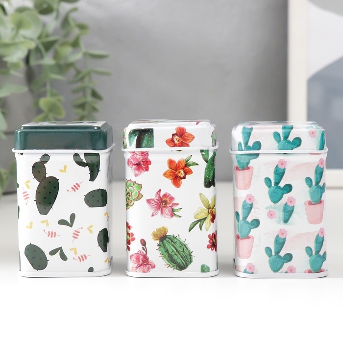 Шкатулка металл квадрат Шкатулка металл квадрат "Кактус" МИКС 4,5х4,5х7 см