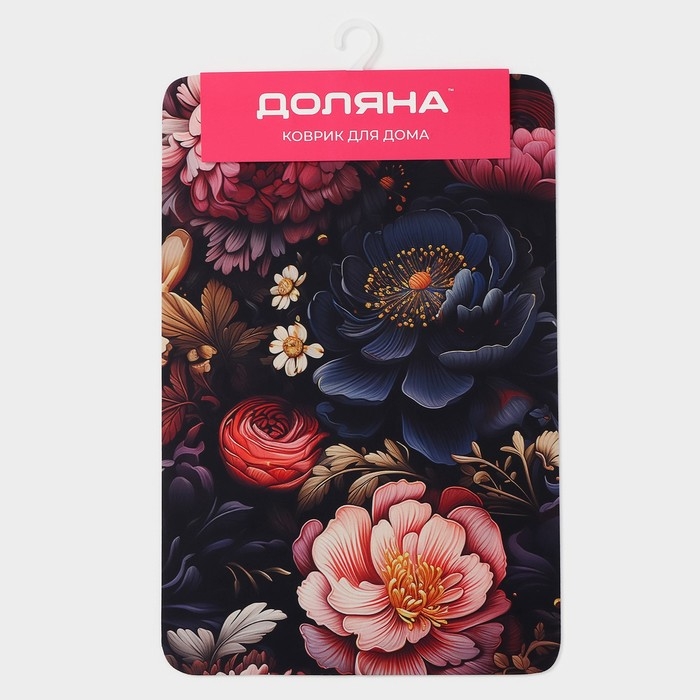 Коврик для дома Доляна Black Flowers, влаговпитывающий, 40&times;60 см