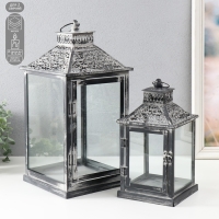 Подсвечник металл фонарь "Кружевные узоры" набор 2 шт 14х14х27 см, 20х20х40 см Подсвечник металл фонарь "Кружевные узоры" набор 2 шт 14х14х27 см, 20х20х40 см