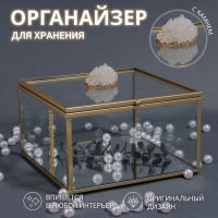 Органайзер для хранения &laquo;MOUNTAINS&raquo;, с крышкой, стеклянный, с зеркальным дном, 1 секция, 15 &times; 15 &times; 8,5 см, цвет прозрачный/медный