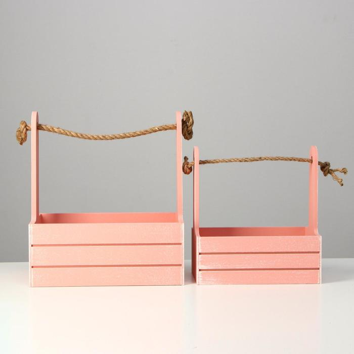 Набор кашпо деревянных 2 в 1 (25.5&times;15&times;30; 20&times;12&times;23) "Прованс", розовый